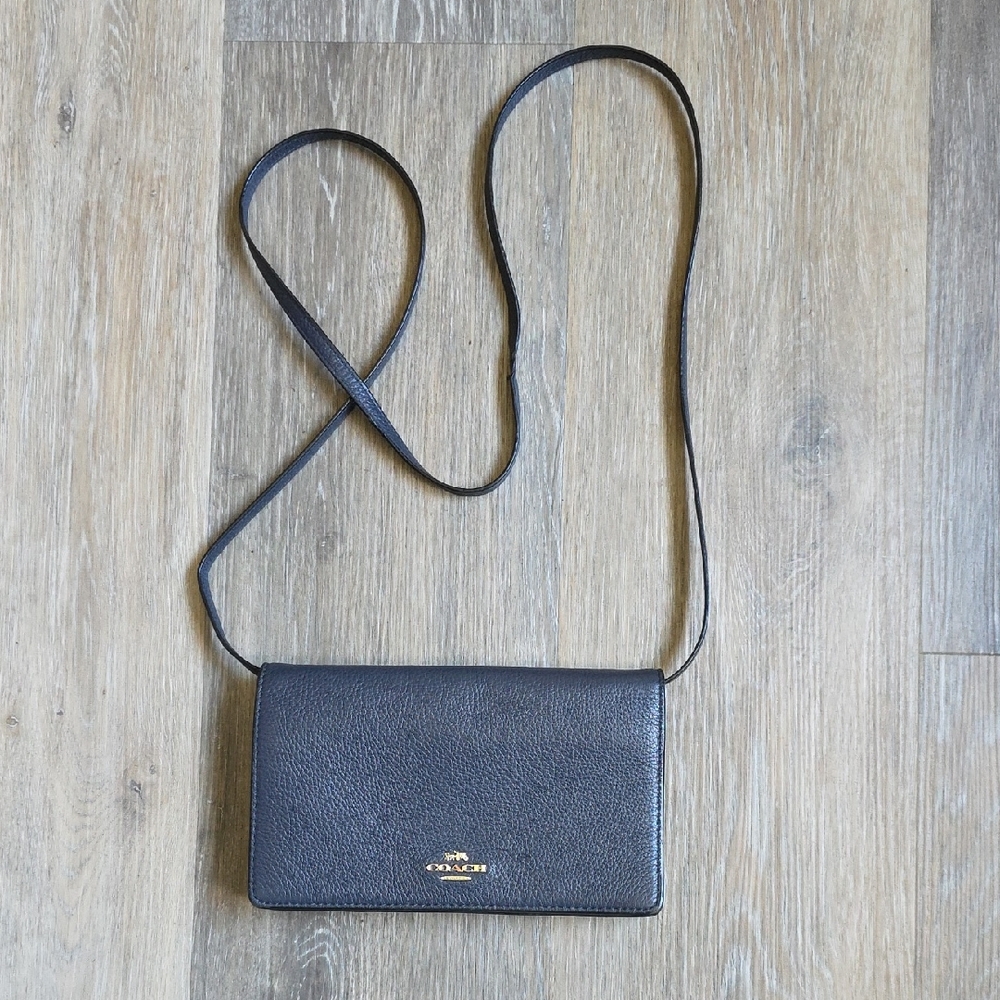 Coach Black Pebbled Leather Crossbody with Gold Logo